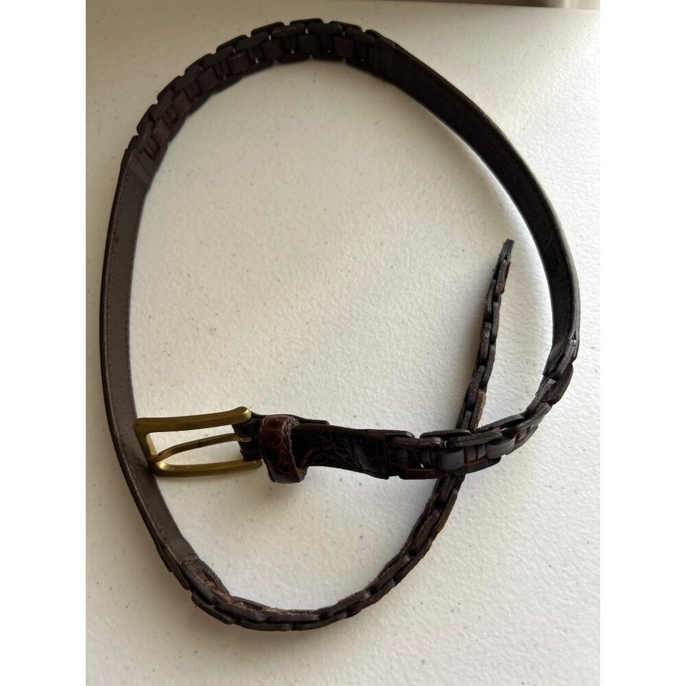 Vintage Liz Claiborne Brown Genuine Leather Belt With Brass Buckle Size M